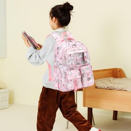 Kouxunt Cat Backpack for Girls Refrigerator Door School Bag for Kids Teen Women Casual Travel Daypacks (Pink)