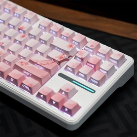 ZMX Cherry Blossom Pink Keycaps,Side Printed Shine Through Keycap PBT Dye Sub Cherry Profile Cute Keycaps 127 Keys Custom Key Cap Set for Cherry MX Switches 60% 75% Mechanical Gaming Keyboard
