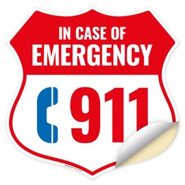 Emergency 911 Phone Shield Sign, 6x6 Inches, 4 Mil Vinyl Decal Stickers(2 Pack) Weather Resistant, Made in USA by Sigo Signs