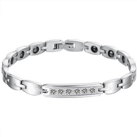 JewelryWe Fashion Stainless Steel Cubic Zirconia Couple Bracelets Black Magnetic Stones Bangle for Men Ladies (Women's Bracelet)