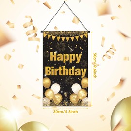 Black Gold Birthday Door Sign for Boys, Black Gold Birthday Door Banner Decorations Black Gold Birthday Porch Sign Banner Black Gold Birthday Door Hanger Decor Gold Birthday Front Door Sign for Men