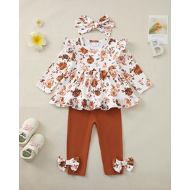 Baby Girl Outfits 18 24 Girl Fall Clothes Kids Cute Long Sleeve Floral Tops High Waist Brown Leggings Pants Toddler Girl Winter Outfit Clothing Set