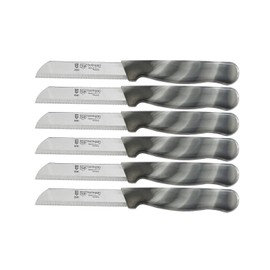 SMI - 6 Pcs Paring Knife Set Serrated Edge, Vegetable Knife, Fruit Knife, Kitchen Knife Made in Solingen Germany (Black and white)
