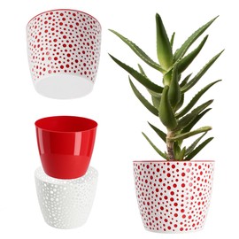 KADAX Plastic Flower Pot, Diameter 11 - 21 cm, 5 Colours, Simple Pot, Robust Plant Pot, Planter, Round Flower Pot Protector for Fern (Diameter 13 cm, Red)