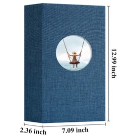 Vienrose - Álbum de fotos de 4 x 6 pulgadas, 420 bolsillos, funda de lino, libro de fotos con ventana redonda para bodas, día festivo, color azul