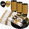 WELLIFE 210PCS Black and Gold Plastic Plates - Plastic Dinnerware