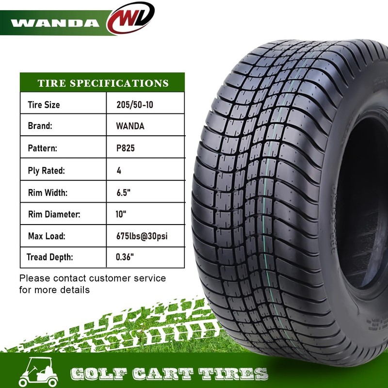 WANDA 205/50-10 Golf Cart ATV Tires 4 Ply 205/50x10 14011