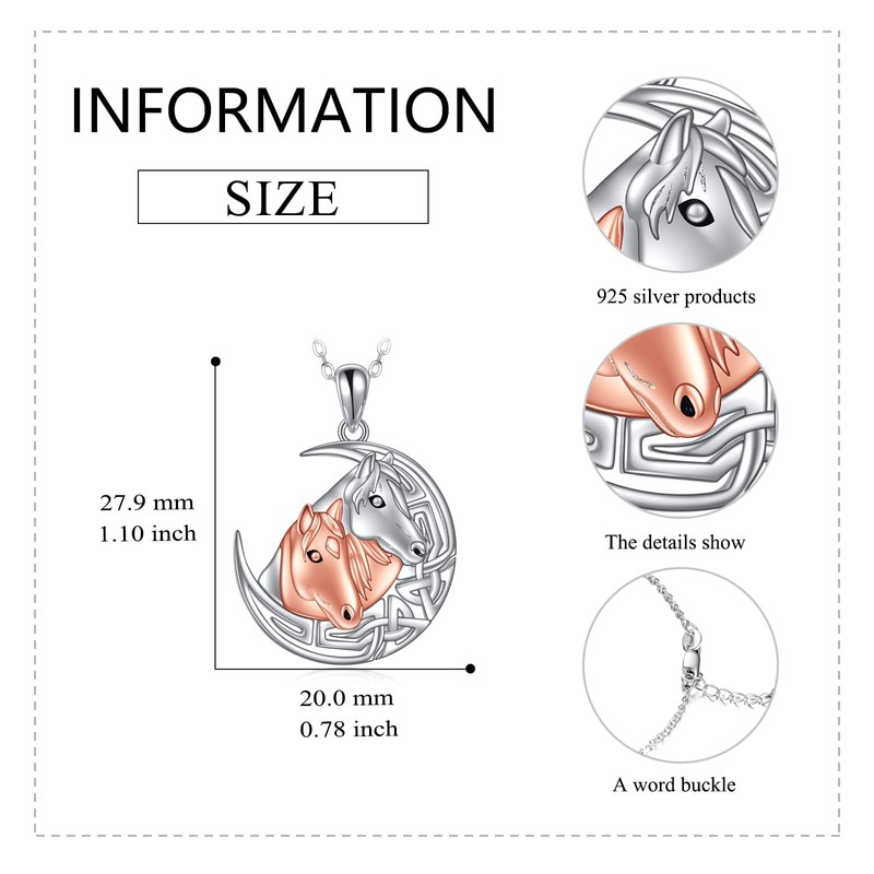 VONALA Horse Necklace 925 Sterling Silver Crescent Moon Pendant Necklaces