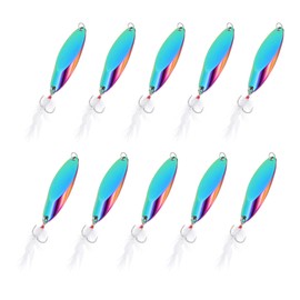 PATIKIL Fishing Spoons, 10 Pcs 1-1/8oz Fishing Lures Casting Spoon Treble Hooks Jigs Hard Metal Spinner Baits for Freshwater Saltwater Salmon, Multicolor