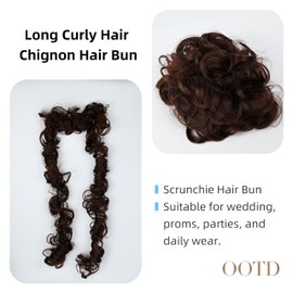 Long Curly Messy Bun Wrap for Women Girls 47" Hair Pieces for Updos Chignon Ponytail Extension with Elastic Band - Small Curls, Dark Brown