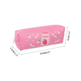 Leather Pencil Case, Aesthetic Pencil Case, Pencil Case for Girls, Secondary School, Slim Design Pen Bag for Student, Office, College, Middle School, Strawberry milk + sugar