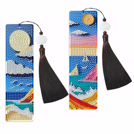 NIHO-JIUMA Diamond Painting Bookmark Seascape, 2 PCS DIY Crystal Diamond Art & Tassel Bookmark Kits