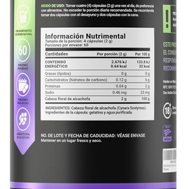 Alcachofa pura de 240 Cápsulas 500 mg. Ingredientes naturales. Pure Artichoke B Life.