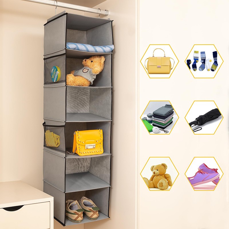 BrilliantJo 6 Shelves Hanging Closet Organizer, 2 Pack Hanging Storage