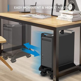 Yobeyi Universal ABS PC Computer Tower Stand Holder, Adjustable Width, Rolling Caster Wheels, 6-10 inches, Black