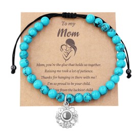 6mm Blue Turquoise Beaded Bracelet | 100 Different Languages I Love You Projection Bracelets | Mothers Birthday Gifts from Daughter or Son Y3699