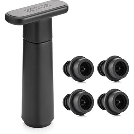 Wine Saver Vacuum Pump with 4 Stoppers, Wine Stopper & Preserver, Reusable Bottle Sealer Keeps Fresh, Ideal Accessories Gift (Flat Handle)