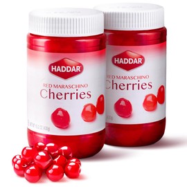 Haddar Red Maraschino Cherries, 12.6 oz (2 Pack) | Old Fashioned Cocktail Cherries | Sweet & Vibrant Cherries for Dessert Garnish, Baking, Drinks