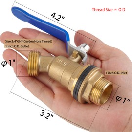 BILAL Brass Water Container/Rain Barrel Spigot, 3/4" GHT Male Threaded Quarter Turn Ball Valve with Bulkhead Fitting, Rain Barrel Kit for Garden Hose Thread Connection, 5 55 Gallon Bucket