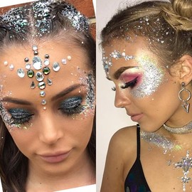 Go Ho Silver Body Glitter Stick,Rave Festival Glitter Makeup,Rotating Mermaid Face Glitter Stick,Holographic Glitter for Face/Body/Hair/Eye,Sparkling Face Glitter Makeup Body Glitter for Women