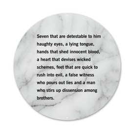 DecStic Welcome Sign Seven That are Detestable to Him Haughty Eyes, A Lying Tongue Round Aluminum Sign Positive Motivational Home Ourdoor Sign for Home Bar Diner Pub Restaurants 12x12in Round