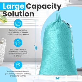 Large Mesh Laundry Bags - Heavy Duty with Handles & Drawstring - Machine Washable Net Laundry Sacks for College Dorm, Camp, Travel, Bedding & Clothes Storage (Teal)