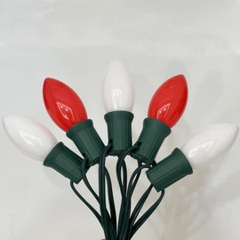 C9 Christmas Outdoor String Lights 25 Feet Vintage Christmas Tree Lights with 26 7W Red White Glass Bulbs(1 Spare), Connectable Hanging Lights for Backyard Patio Balcony Xmas Decor, Green Wire