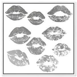 The Oliver Gal Artist Co. Fashion and Glam Framed Wall Art Canvas Prints 'Signs of Love Platinum' Lips Home Décor, 24" x 24", Gray, White