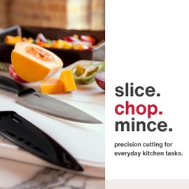 Zyliss Chef's Knife with Sheath Cover - Stainless Steel Knife - Fruit, Vegetable, Herbs & Meats Knife - Travel Knife with Safety Kitchen Blade Guards - Dishwasher & Hand Wash Safe - 7.25" - Black