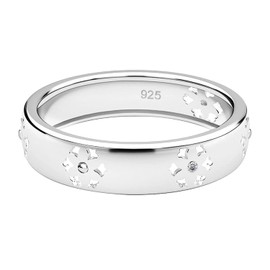 TJC Band Ring White Diamond Size M with Flush Setting in 925 Sterling Silver for Women April Birthstone Metal Wt. 2.55 Grams