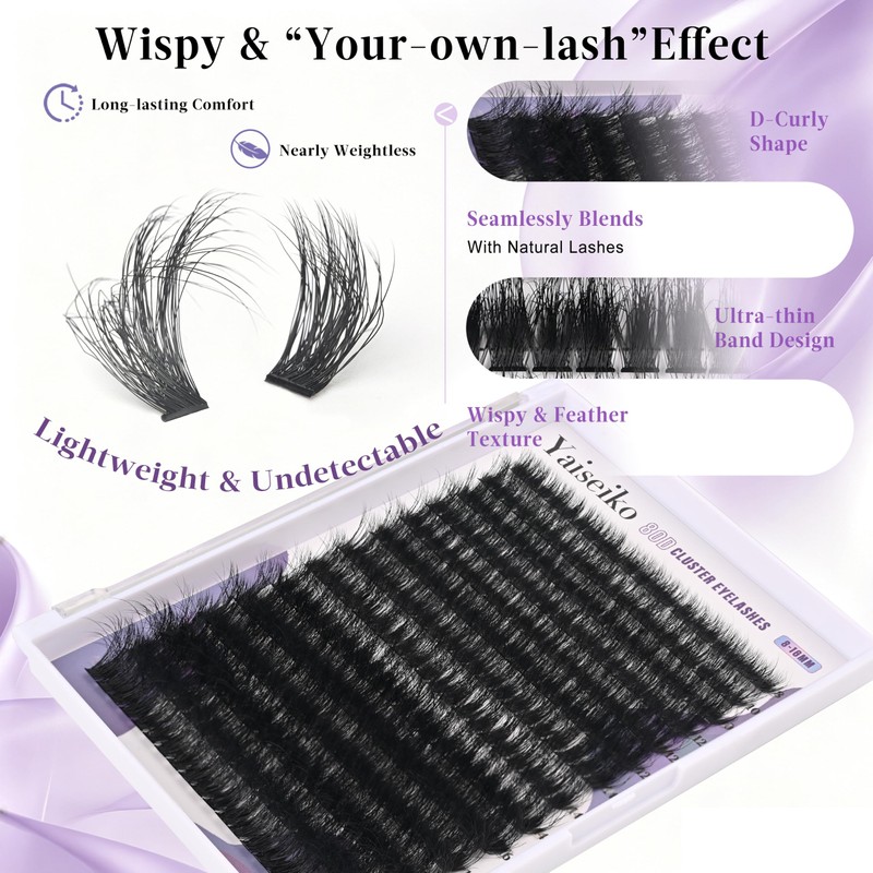 Yaiseiko 280Pcs 80D Wispy Lash Clusters 8-18MM Plant Fiber Individual