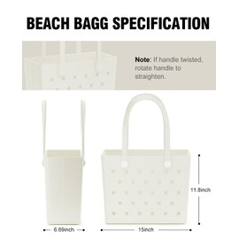 GEAVESS Rubber Beach Bag Tote - 15in L x 6.69in W x 11.9in H - Lightweight, Washable, Sandproof, Durable - Large EVA Tote Bag for Travel, Beach, Pool, Boat, Sports, Shopping, Off White