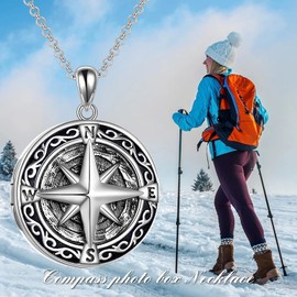 SHEAISRS Compass Locket Necklace for Men Photo Locket Necklace for Women Compass Jewelry for Men 20+2 inch