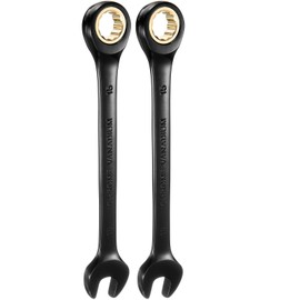 sourcing map 2Pcs Ratcheting Spanner 15mm Metric Open End Wrench 72-Teeth CR-V Steel 12 Point Nickel Plated Combination Ratchet Wrench for Fasteners Nut Bolt