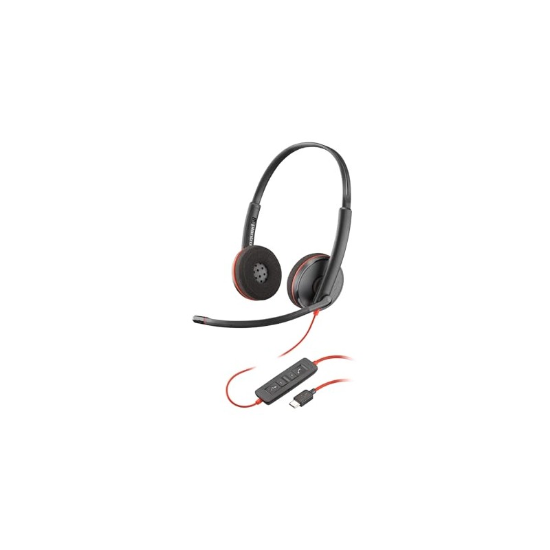 HP Poly Blackwire 3220 Stereo USB-C Headset + USB-C/A Adapter,