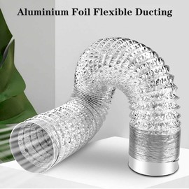 QISF 100mmx1.5M Aluminium Foil Flexible Ducting,Air Duct Flexible Hose with 2 Clamps for Tumble Drier, Cooker Hood, Extractor Fan, Hydroponics Grow Room,Bathroom Extraction Fan