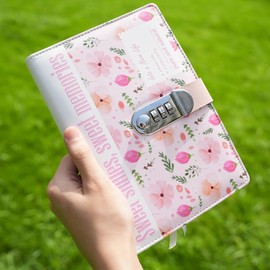 SPIPHY Floral Diary with Lock for Women Journal with Lock for Teen Girls 224 Pages Locked Journals for Writing, Pink