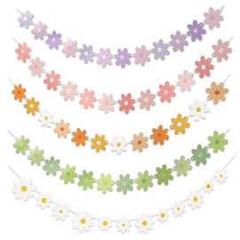 5 Packs Colorful Daisy Party Banner, Cute Hanging Daisy Flower Decorations, Paper Garland for Indoor Girls Birthday Party Supplies, Wildflower Spring Theme, Pastel & White Floral Decorations