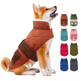 KYEESE Dog Coats Warm Windproof Waterproof Dog Jacket Padded Sherpa with Leash Hole for Small Dogs Winter Turtleneck Cold Weather Coats, Brown, L