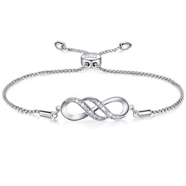 NINAMAID Sterling Silver Infinity Bracelets for Women Charm Bracelet Jewelry Gifts with CZ Stone Womens Bracelets