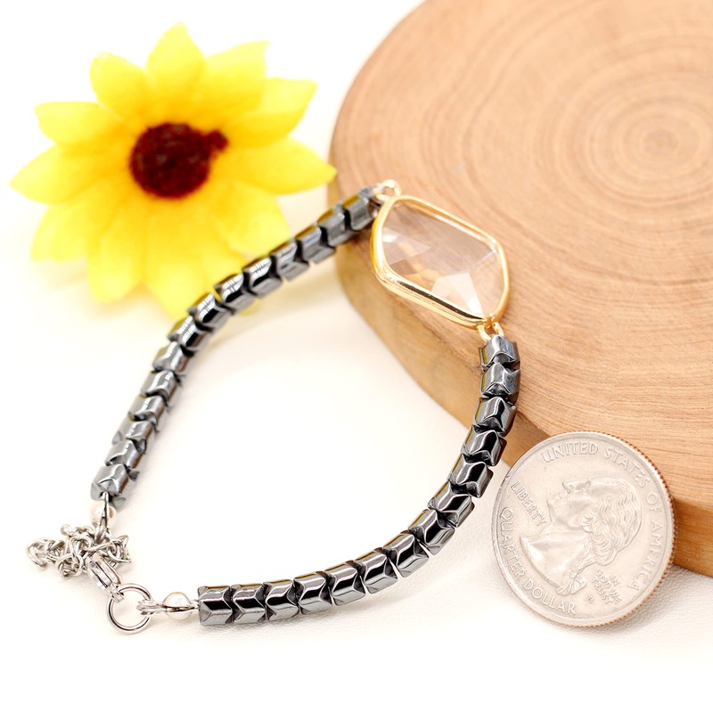 Healing Therapy Hematite Stone Bracelet with for Women with Adjustable