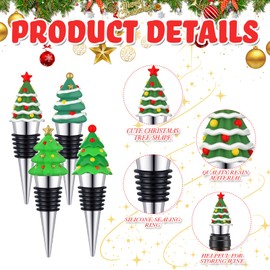 Cinnvoice 48 Pcs Cute Resin Christmas Tree Wine Bottle Stoppers Bulk Reusable Zinc Alloy Funny Wine Corks Xmas Party Favors Decorative Beverage Sealers Holiday Stocking Stuffers Gifts for Hostess