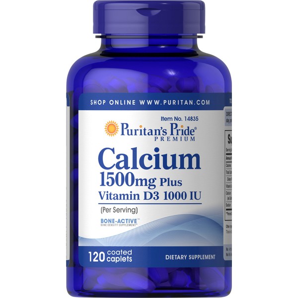Puritan's Pride Calcium 1500 mg with Vitamin D 1000 IU-120 Coated Caplets, 120 Count (Pack of 1) (14835)