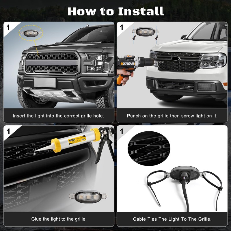 4 Pcs Led Universal RGB Grille Lights Compatible with Raptor