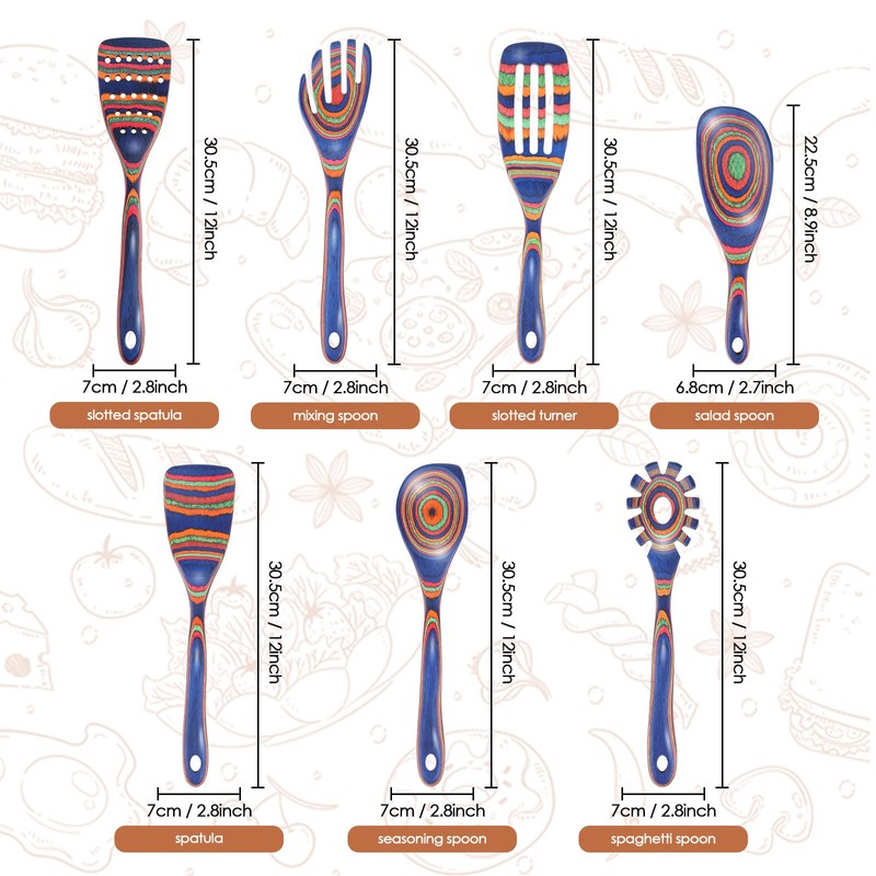 comfoyar Pakkawood Wooden Spoons for Cooking, 7 Pieces Kitchen Cooking