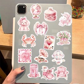 HJHEJST 50pcs Coquette Pink Vintage Cartoon Stickers, Vinyl Waterproof Aesthetic Stickers for Kids Girls Water Bottles Laptop Computer Phone Guitar (Pink)
