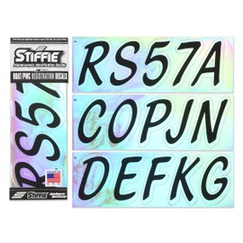 STIFFIE Whipline Black/Rainbow Chrome 3" Alpha-Numeric Registration Identification Numbers Stickers Decals for Boats & Personal Watercraft