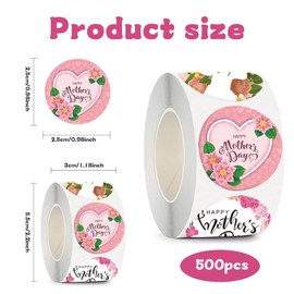 500pcs Mothers Day Stickers, Mother's Day Decorations, Multiple Styles of Pink Stickers, Round Mothers Day Gift Label