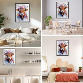 DAERLE Diamond Painting Kits for Adults, Highland Cow Watercolor, 5D Flowers Cattle Diamond Art for Beginners, Gem Art Kits for Adults for Home Wall Decor 30x40cm