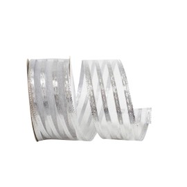 Reliant Ribbon 92311W-070-09F Metallic Stripe Value Wired Edge Ribbon, 1-1/2 Inch X 10 Yards, Silver
